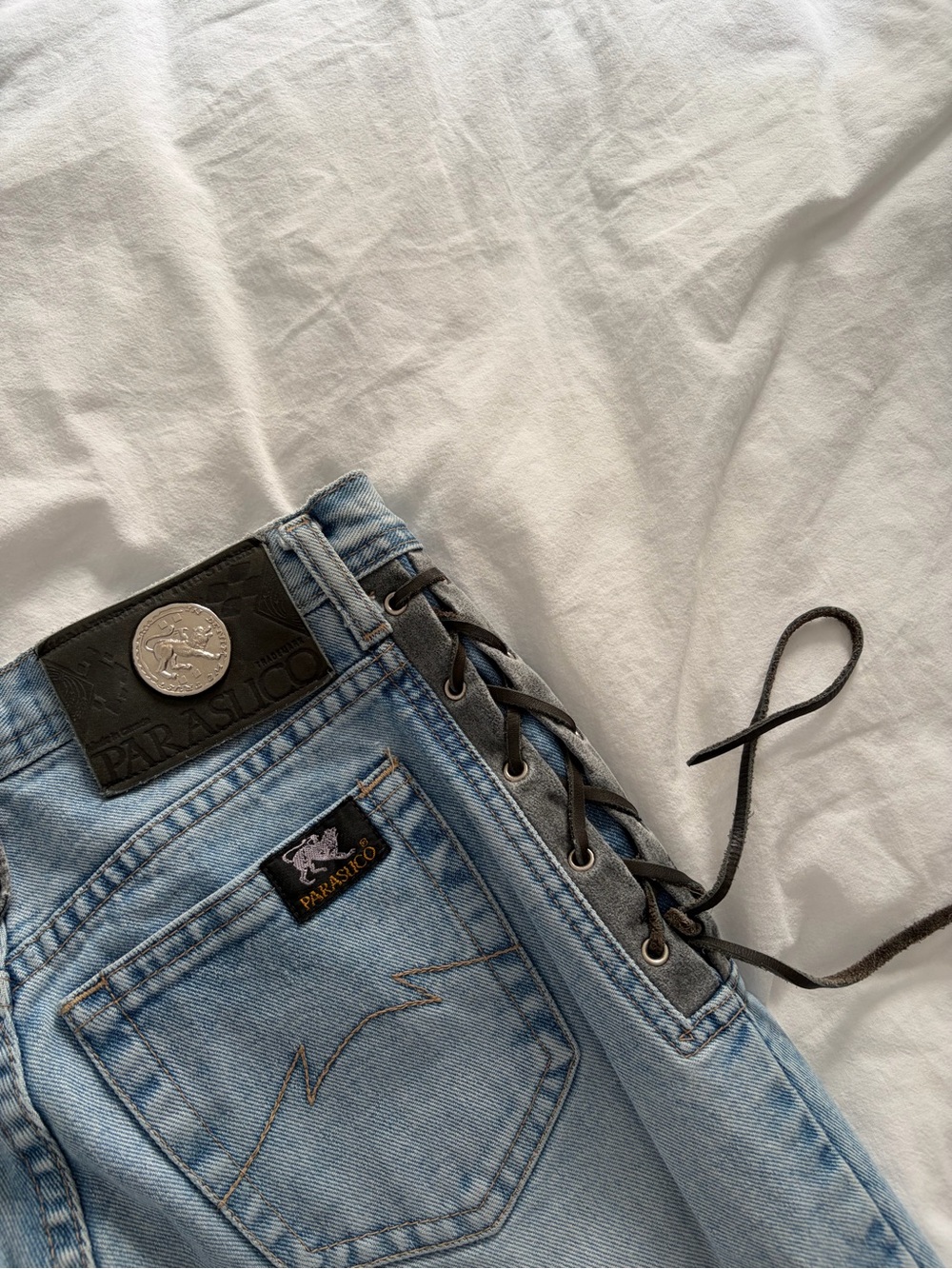 Vintage Parasuco Light Blue High-Rise Jeans with Lace-Up Side